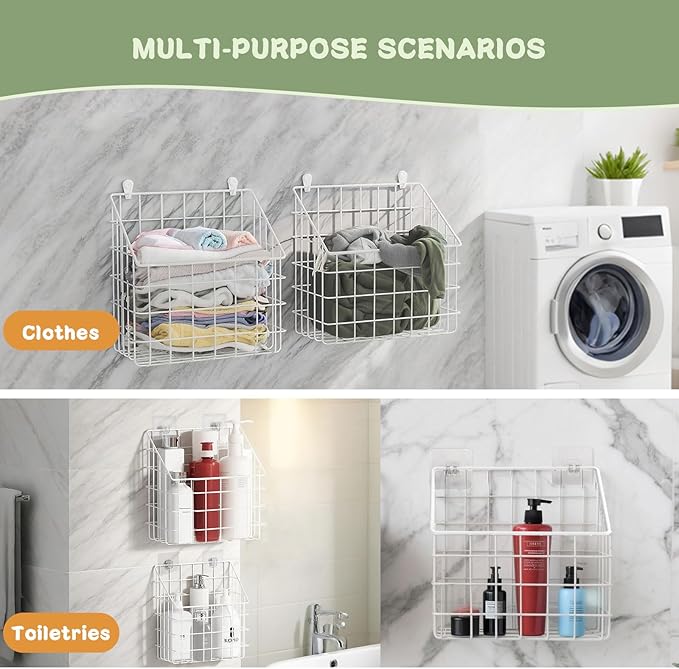 2 Pack Bath Toy Storage Organizer Basket, Large Metal Bathtub Toy Holder, Wall Mounted Hanging Shower Basket, Bath Toy Organizer For Bathtub for Easy Access and Sorting Toys/Clothes/Toiletries