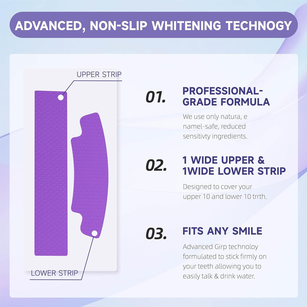 Teeth Whitening Strips V34 Purple Whiten Strips Non Sensitive for Teeth Whitening Efficient Professional Teeth Whitening Kit with Extra Cleaning Wipes, 28set/56pcs