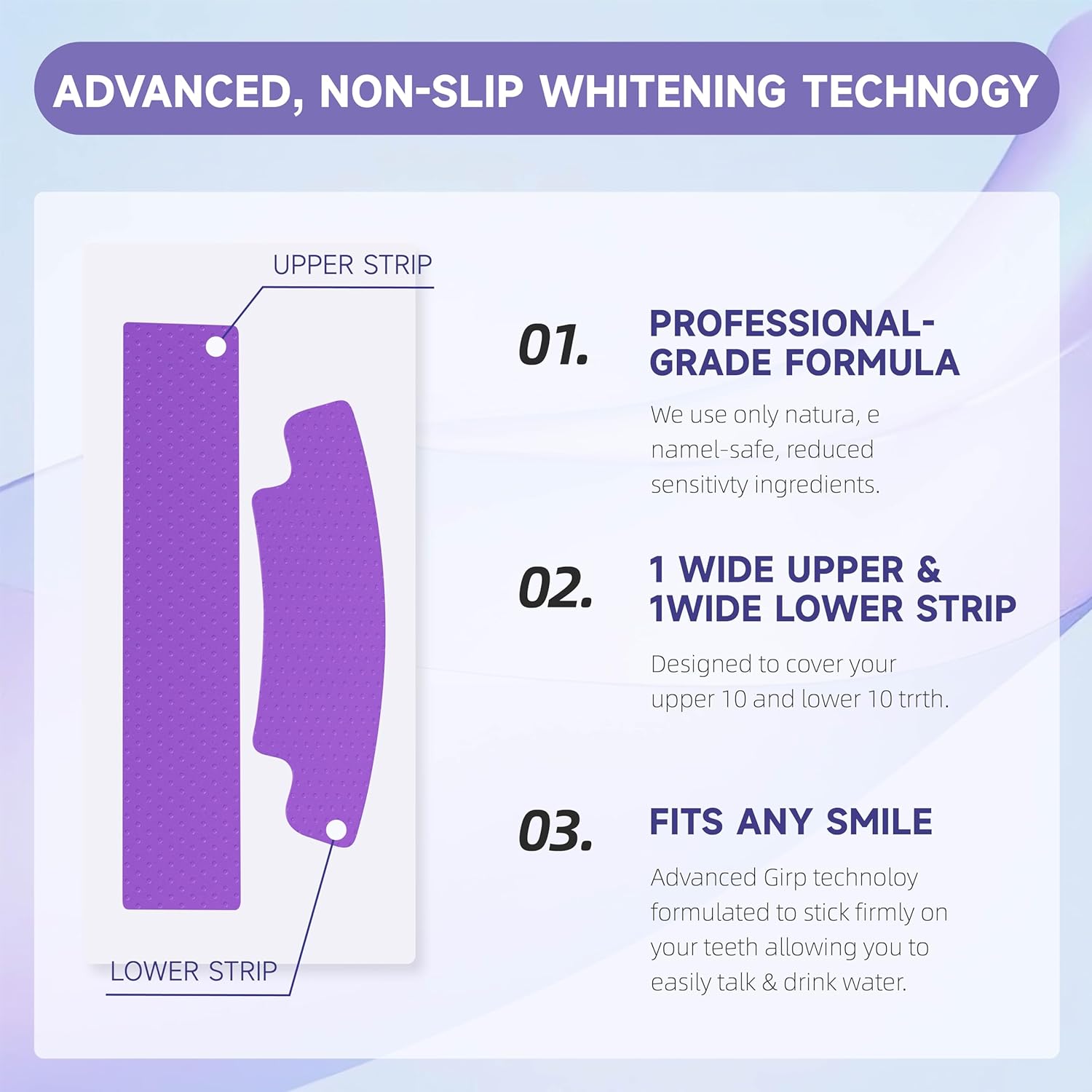 Teeth Whitening Strips V34 Purple Whiten Strips Non Sensitive for Teeth Whitening Efficient Professional Teeth Whitening Kit with Extra Cleaning Wipes, 28set/56pcs