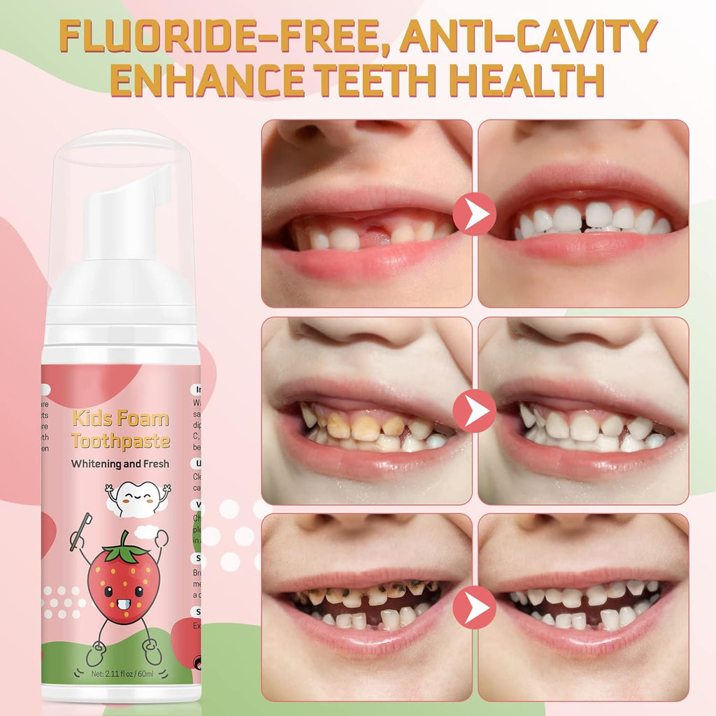 Foam Toothpaste Kids, Toddler Toothpaste with Low Fluoride, Kids Toothpaste for U Shaped Toothbrush Electric Toothbrush, Foam Toothpaste for Children Ages 3 Plus (Watermelon+Strawberry)