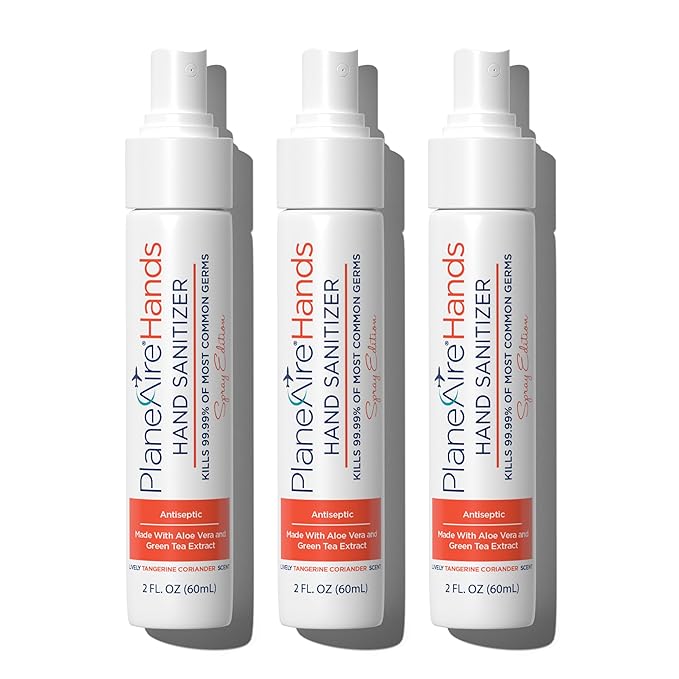 Tangerine Coriander Spray Hand Sanitizer | Travel Size | Hydrate & Cleanse | Made with Aloe Vera & Essential Oils | Green Tea Extract | Scented Travel Hand Sanitizer | Hand Sanitizer Spray | 3-Pack