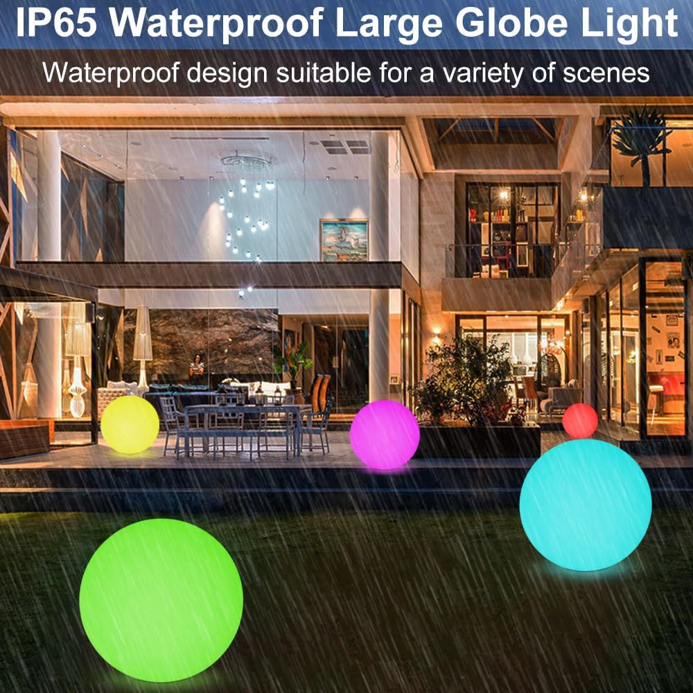 20-in LED Glowing Ball Light, Large Rechargeable LED Globe Orb Light w/Remote, Dimmable RGB Color Changing Globe Floor Lamp, Indoor/Outdoor Waterproof Mood Lamp for Home Garden Patio Lawn Party Decor