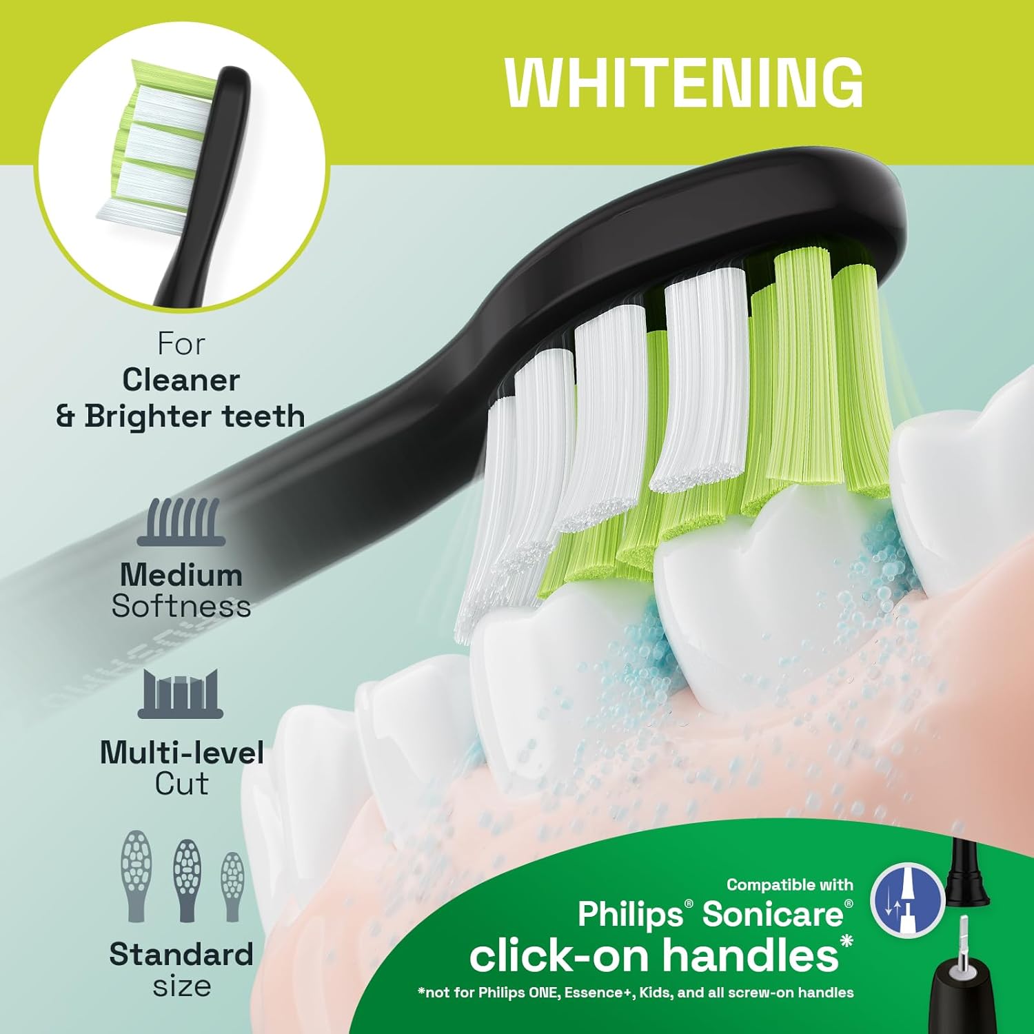 Brushmo Whitening Replacement Toothbrush Heads Compatible with Philips Sonicare DiamondClean HX6062/65, Black, 8 Pack