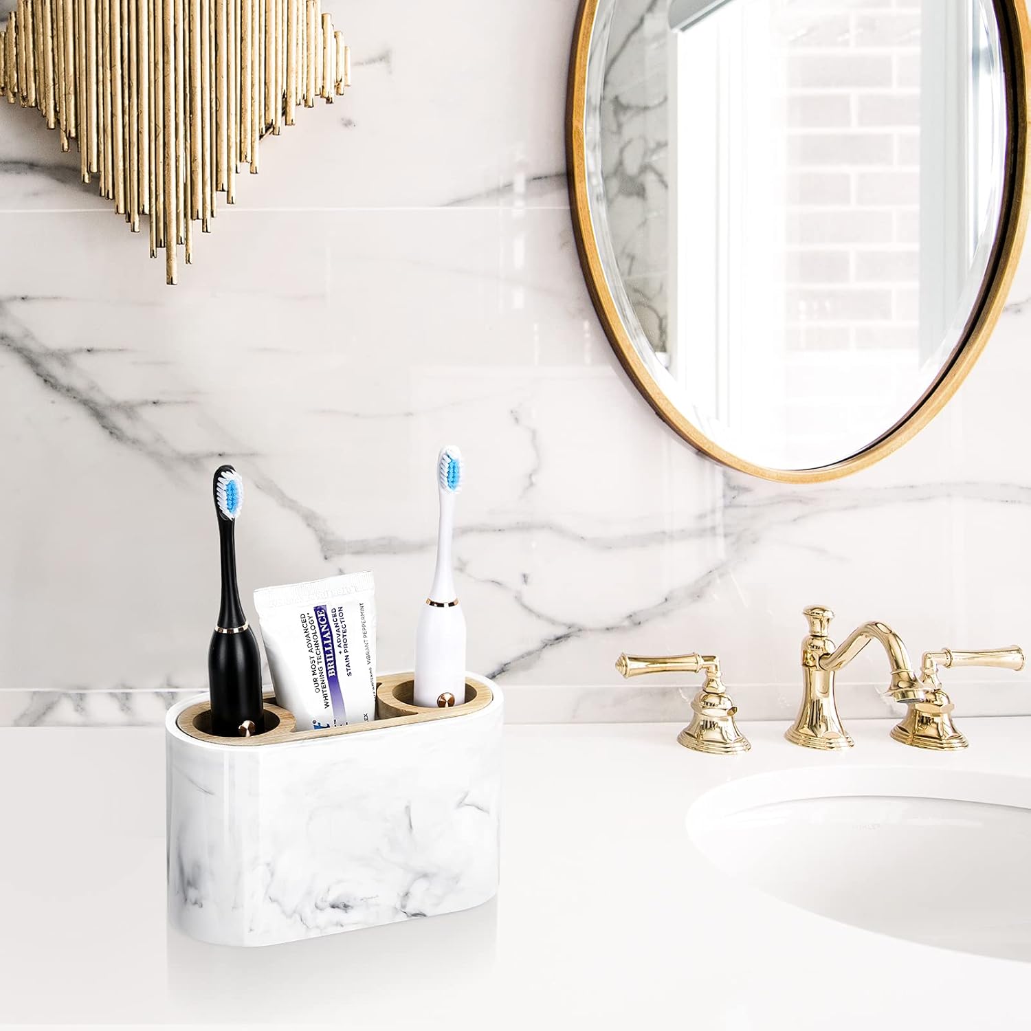 Shinowa Toothbrush Holder,Premium Toothbrush Organizer,Bathroom Storage Organizer for Electric Toothbrush, Toothpaste, Razor, Comb - Ink White