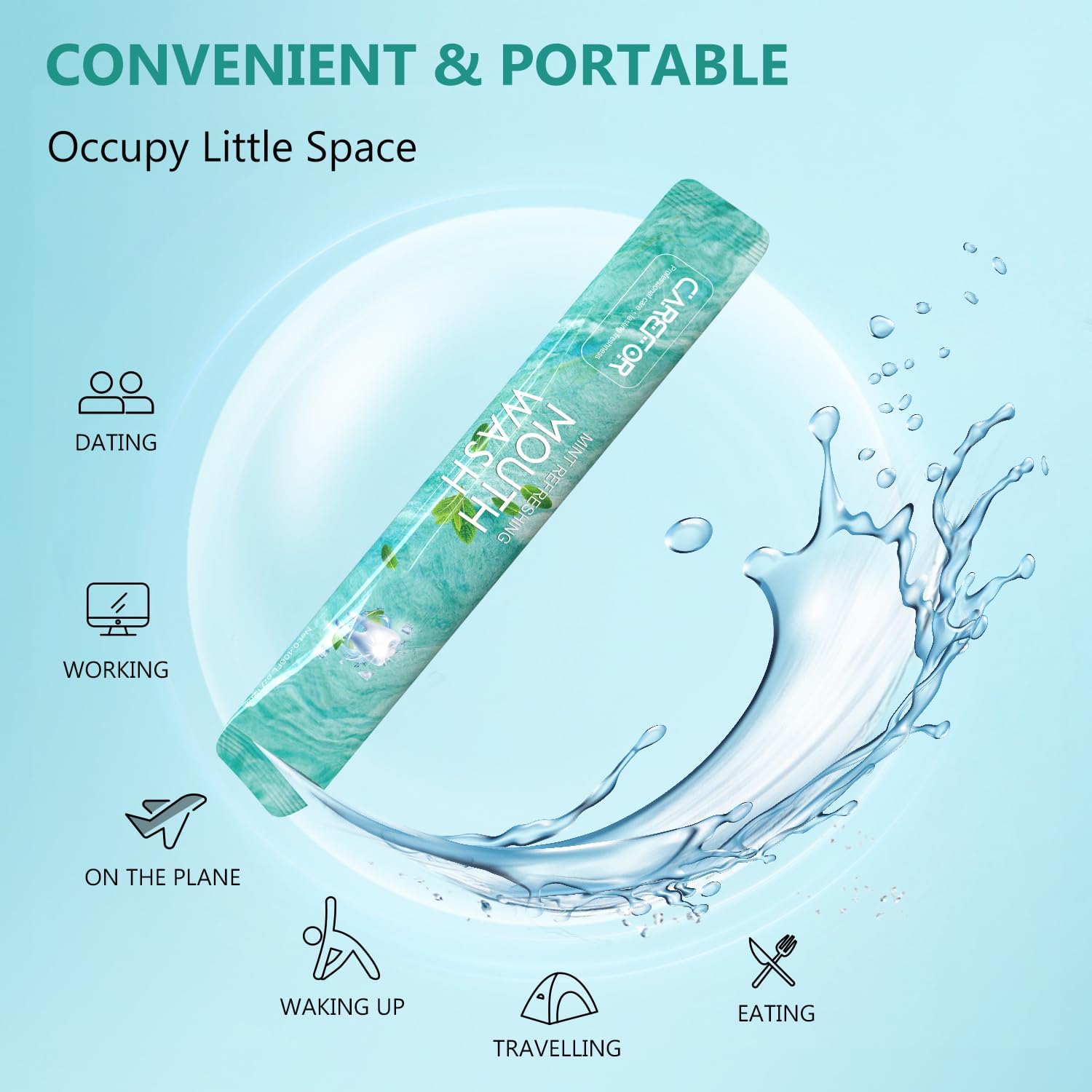 Mouthwash Travel Size Portable 60 Individual Disposable Packets to Go, Alcohol & Fluoride Free Fresh Mint Mouthwash Strips for Superior Oral Hygiene (Pack of 60)