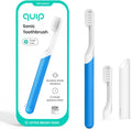Quip Sonic Electric Toothbrush for Adults - Time Travel & Soft Bristles with Travel Case & Replacement Brush Head - 3 Month Battery Life, Plastic Handle - Blue
