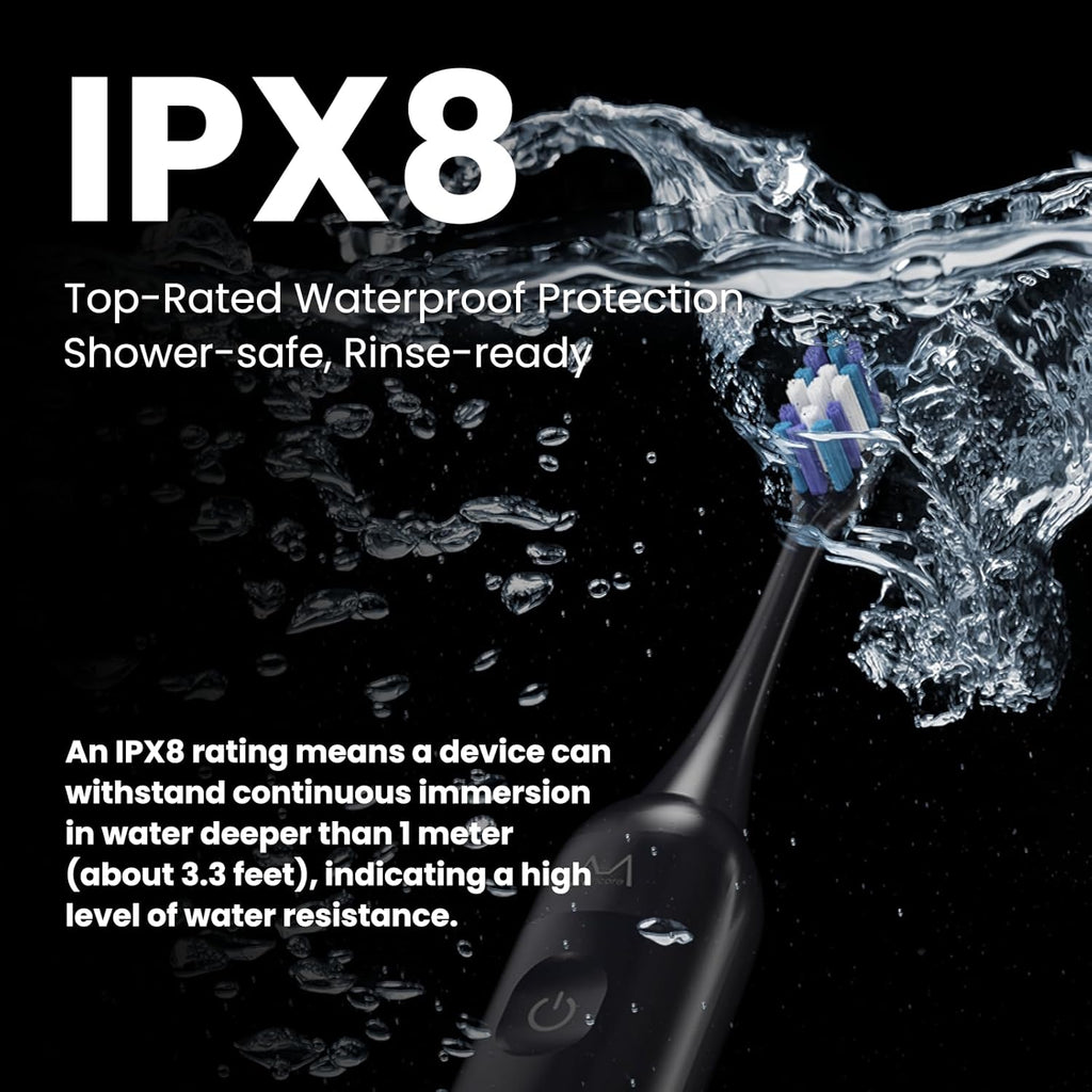 Electric Toothbrush, Marlincare Electric Toothbrush for Adults 180 Days Battery Life Rechargeable with 5 Modes, 48000VPM Motor Smart Timer IPX8, Sonic Toothbrush with 4 Brush Heads &Travel Case, Black