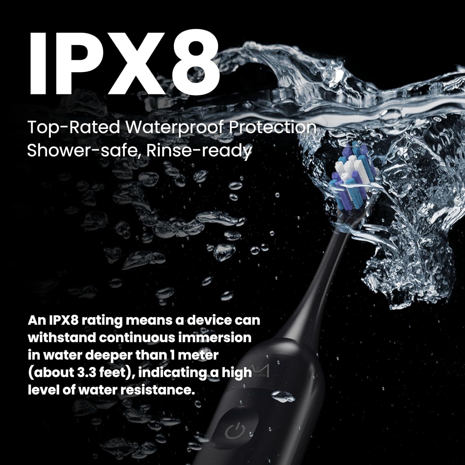 Electric Toothbrush, Marlincare Electric Toothbrush for Adults 180 Days Battery Life Rechargeable with 5 Modes, 48000VPM Motor Smart Timer IPX8, Sonic Toothbrush with 4 Brush Heads &Travel Case, Black