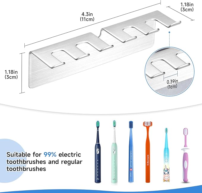Toothbrush Holders Wall Mounted, Stainless Steel Toothbrush Holder, Electric Toothbrush Holder for Bathroom, Adhesive Toothbrush Organizer, Electric Toothbrush Head Holder, Razor Holder for Shower