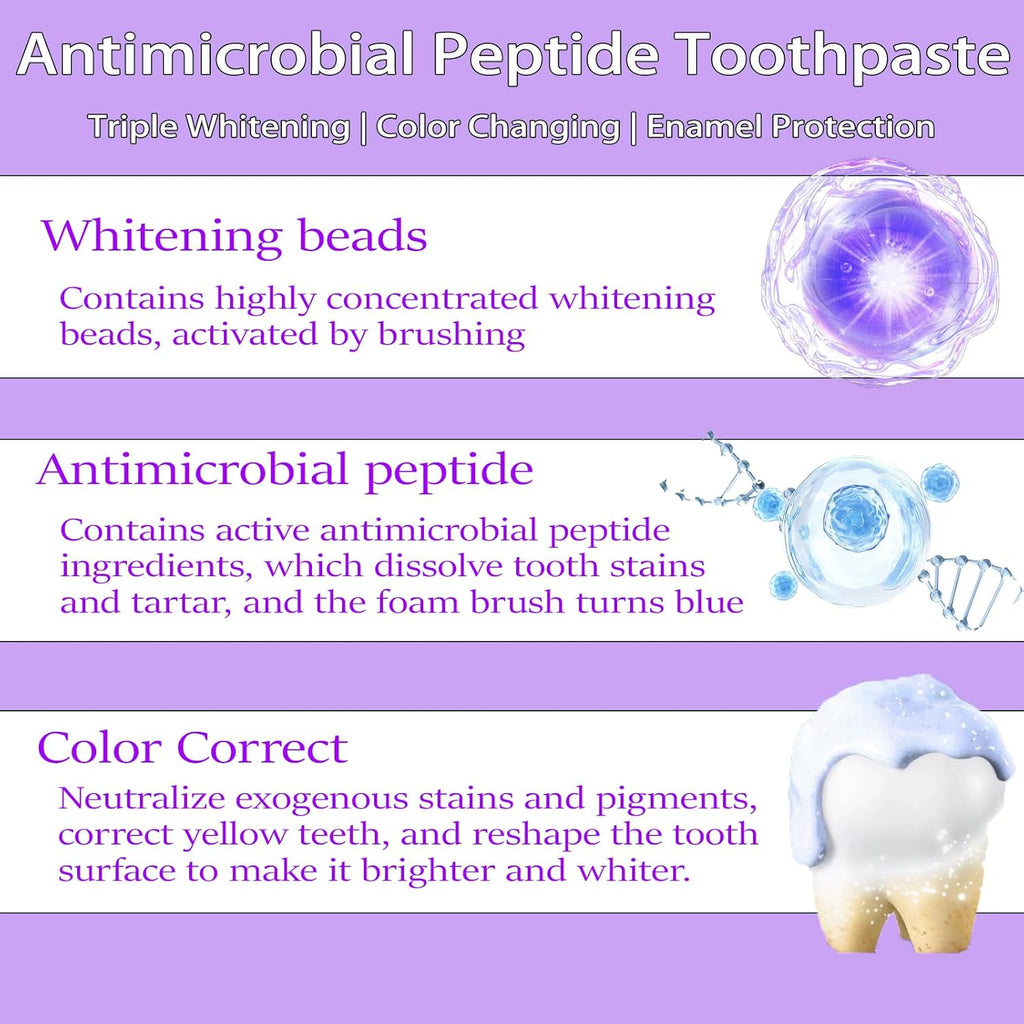 VIELLA POP Antimicrobial Peptide Whitening Toothpaste - Purple Toothpaste for Teeth Whitening | Color Correcting | Brightens Yellow | Enamel Protection | Passion Fruit & Mint Flavor (2pcs)