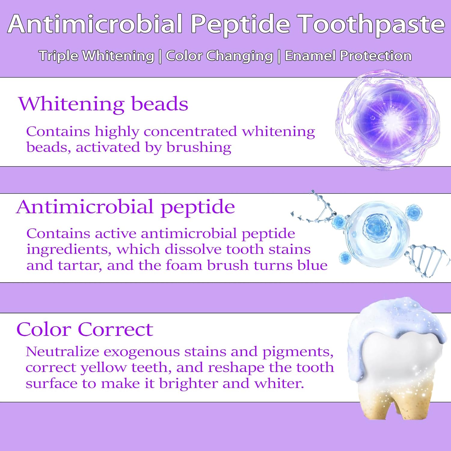 VIELLA POP Antimicrobial Peptide Whitening Toothpaste - Purple Toothpaste for Teeth Whitening | Color Correcting | Brightens Yellow | Enamel Protection | Passion Fruit & Mint Flavor (2pcs)