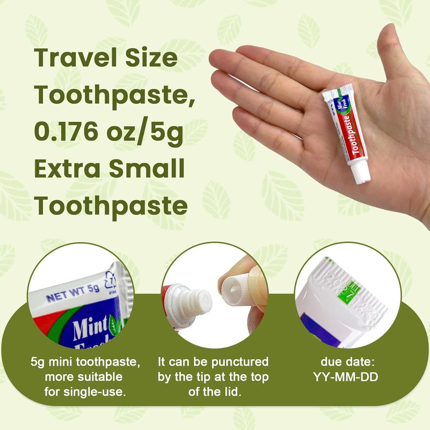 100 pcs Bulk Travel Size Toothpaste,0.176 oz Extra Small Toothpaste Travel Size Bulk Disposable for Hotel, Guests, Homeless, Charity, Mint (Mini Size, Only for Single Use)