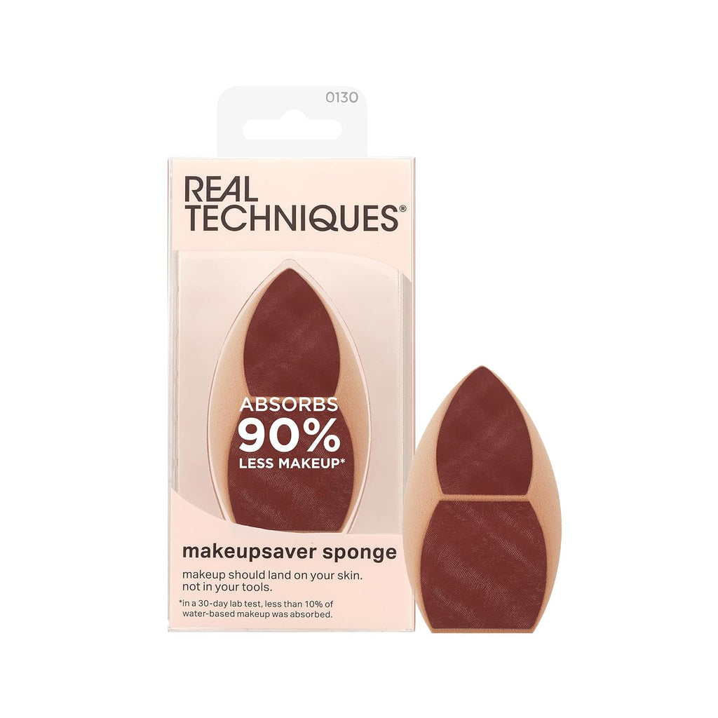 Real Techniques Makeupsaver Sponge, Makeup Blender Sponge For Liquid & Cream Formulations, Natural Finish & Reduces Makeup Waste, Targeted Application, Cruelty & Latex-Free, 1 Count