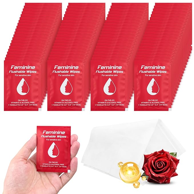Feminine Wipes Individually Wrapped,Flushable Wipes Travel for Women,Feminine Care Wet Wipes Travel Size Vaginal Wipes for Adult,Girl and Homeless 100