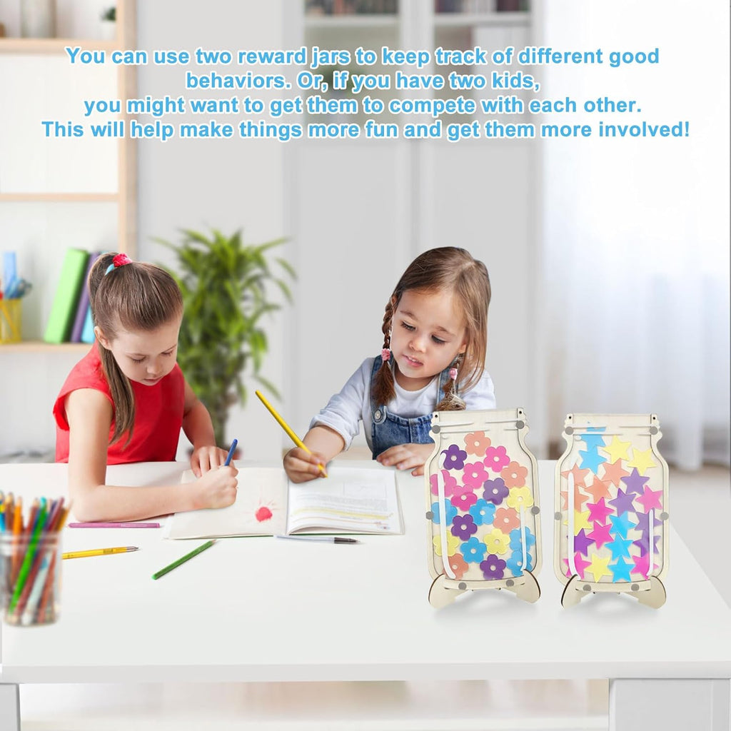 2 PACK Reward Jars for Kids: Magnetic Star Jar Reward System for Classroom & Home - Back To School Class Positive Behavior Incentive Jar for Teacher - 3 Options Placement