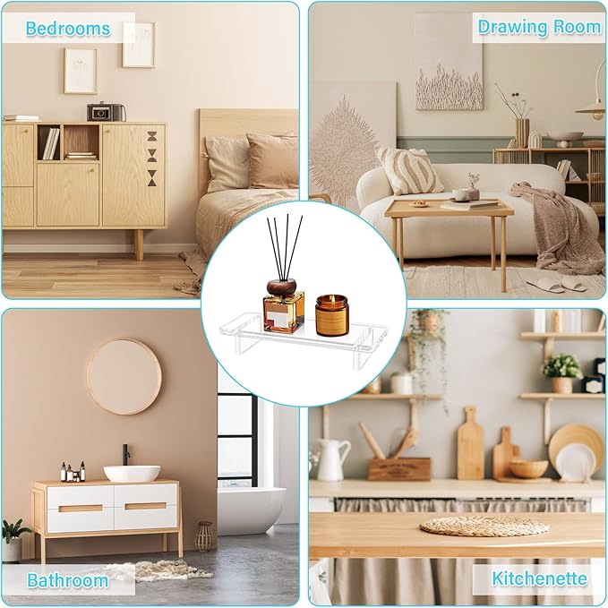 2Pack Acrylic Counter Tray Organizer. Multi-Purpose Kitchen & Bathroom Sink Tray Decor for Soap, Perfume, Vanity, Candles, Plants - Countertop Holder, Space-Saving Modern Home Décor （Small ）