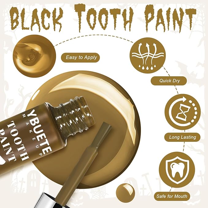 Professional Halloween Yellow Tooth Paint, Temporary Nicotine Color Tooth Paint，Decayed Rotten Cruddy Missing Teeth Makeup, Perfect for Cosplay, Halloween Makeup, Theater, Costume Party