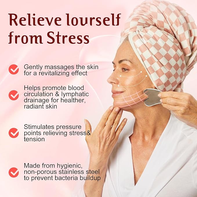 Gua Sha & Face Roller, Stainless Steel Gua Sha Facial Tools for Face, Eyes,Chin & Jawline Sculpting,Body Gua Sha Tools with Pouch