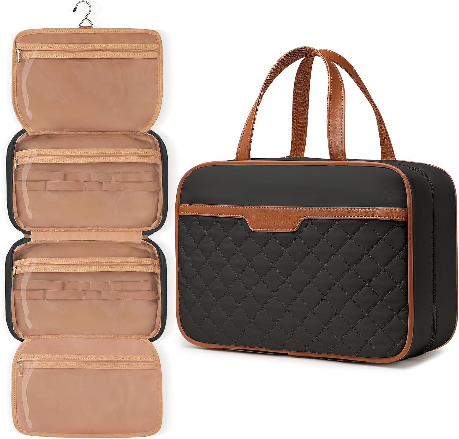 Travel Toiletry Organizer - Hanging Toiletry Bag for Full-sized Toiletries, Portable Water-resistant with Hanging Hook and 4 Compartments for Travel Essentials and Cosmetics