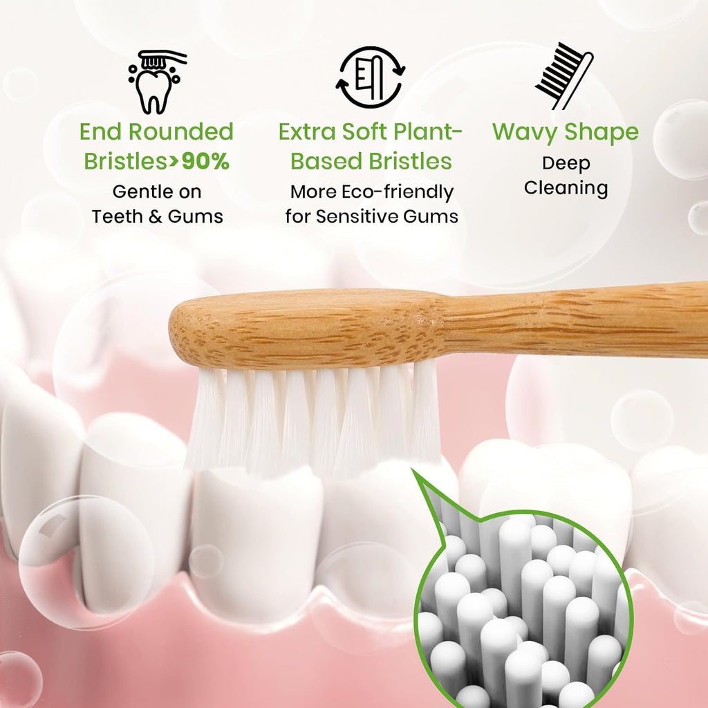 Bamboo Toothbrush Heads Compatible with Philips Sonicare, Extra Soft Castor-Oil Bristles for Sensitive Teeth, Eco-Friendly & Gentle Cleaning