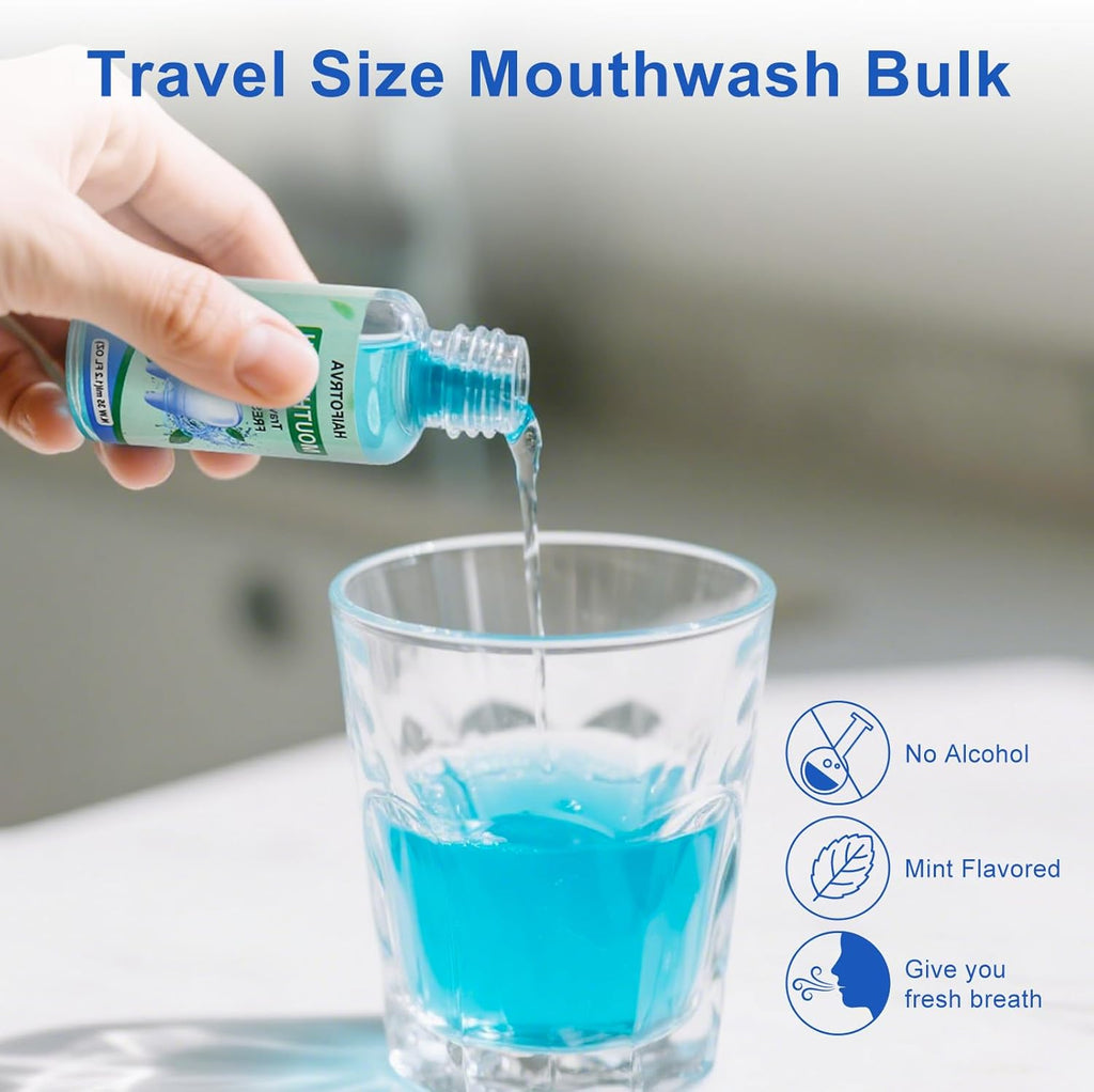 25 Pcs Mini Mouthwash Travel Size Bulk,Blue Portable Mint Flavor Mini Mouthwash Individual 35ml/1.2oz On The Go Mouth Wash Small Bottle for Travel,Office,Toiletry Kits