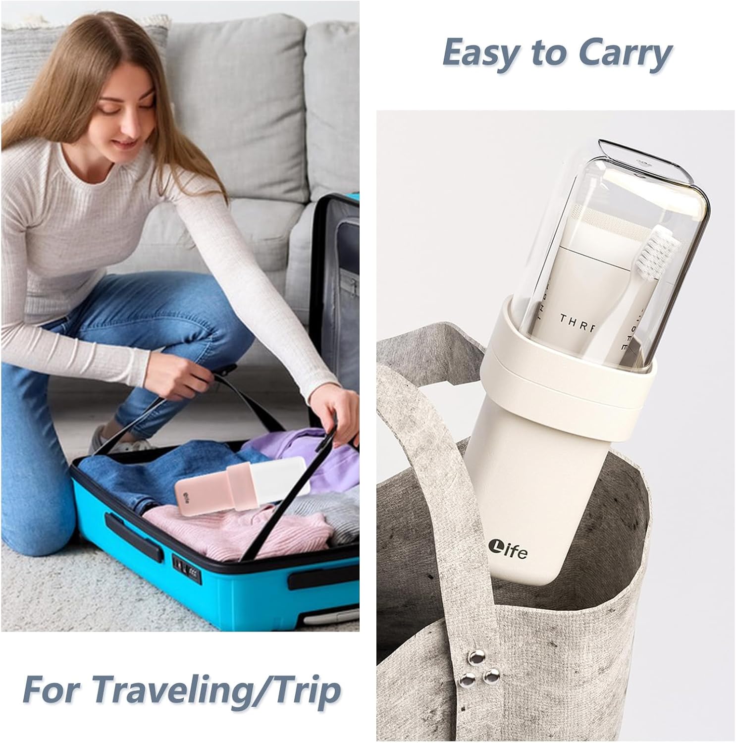 Portable Travel Toothbrush Case, Covered Toothbrush Cup Holders, Toothbrush and Toothpaste Travel Case, Toothbrush Storage Organizer Container for Traveling Bathroom(White)