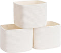 3 Pack Cube Storage Bin, 9”x9”x7” Cotton Rope Woven Baskets for Organizing Toys Clothes Towels, Square Gift Storage Baskets for Shelf, Nursery, Closet, Bathroom, Pantry (White)