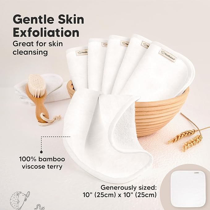 6-Pack Baby Washcloths - Soft Absorbent Viscose from Bamboo Wash Cloths for Babies, Kids, Toddlers, Infant, Newborn Bath Towels, Gentle on Sensitive Skin, 10x10 Reusable Face Towels (White)