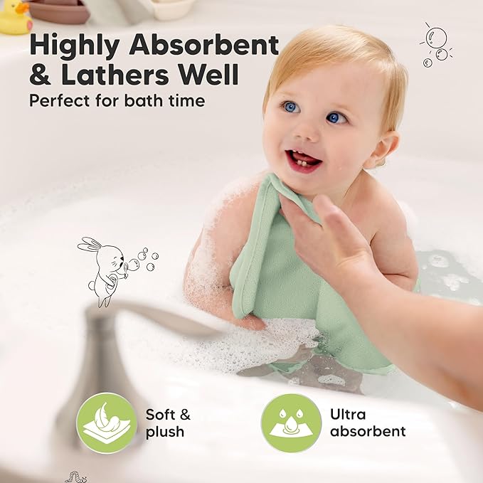 6-Pack Baby Washcloths - Soft Absorbent Viscose from Bamboo Wash Cloths for Babies, Kids, Toddlers, Infant, Newborn Bath Towels, Gentle on Sensitive Skin, 10x10 Reusable Face Towels (Pistachio)