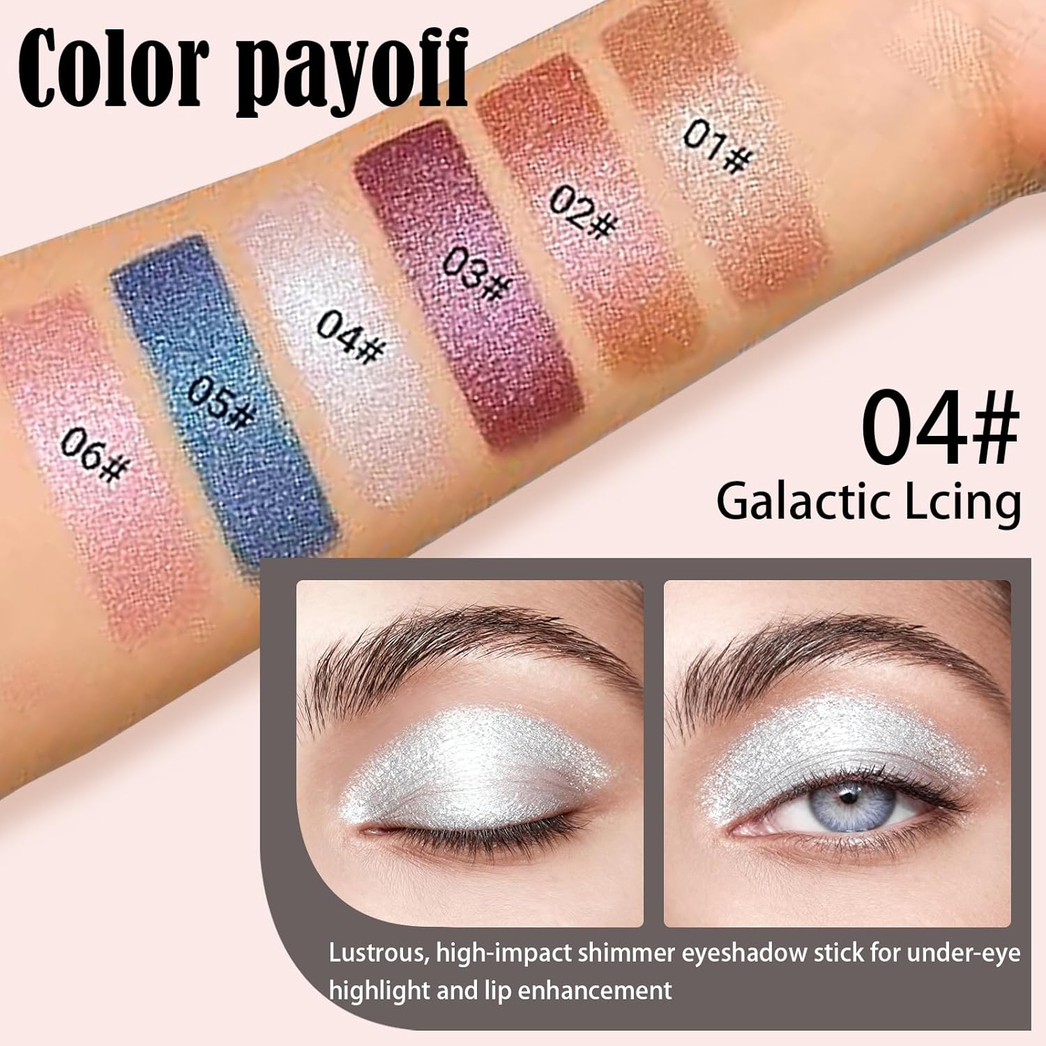 Silver White Glitter Cream Shimmer Eyeshadow Sticks, Multichrome Matte Eye Shadow Stick, Waterproof and Long-Lasting Smooth Cream Eye Highlighter Stick Makeup for Women, 4 Galactic Lcing