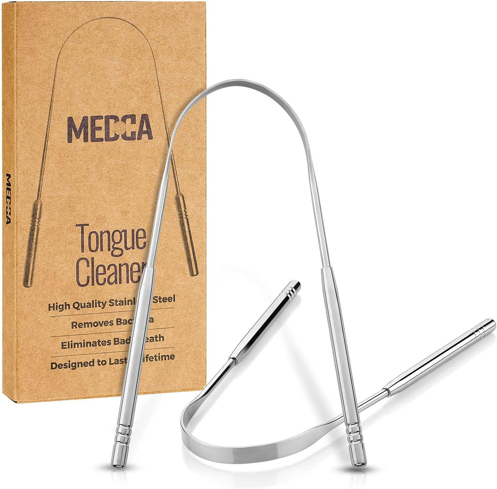 Tongue Scrapers - Pack of 2 - Stainless Steel Tongue Cleaners Brush for Help Getting Rid of Bad Breath & Bacteria - Food Scraper to Keeps Mouth & Teeth Healthy and Clean - Essential Dental Hygiene Kit
