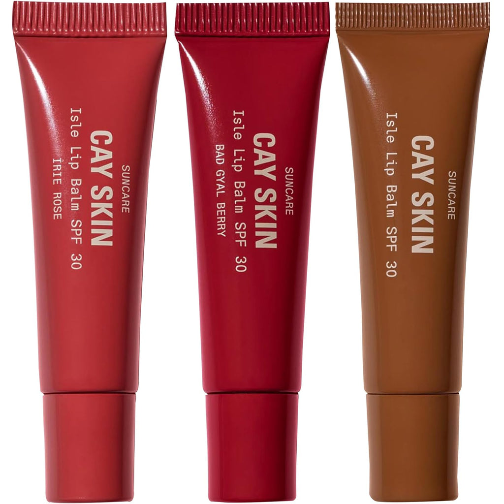 Cay Skin Isle Lip Balm SPF 30 – High Shine, Hydrating + Sheer Lip Gloss in Vanilla Brown Sugar Flavor – Formulated with Natural Ingredients for All Skin Tones – 3-Pack, Rose, Berry, Clear, 1.05 oz