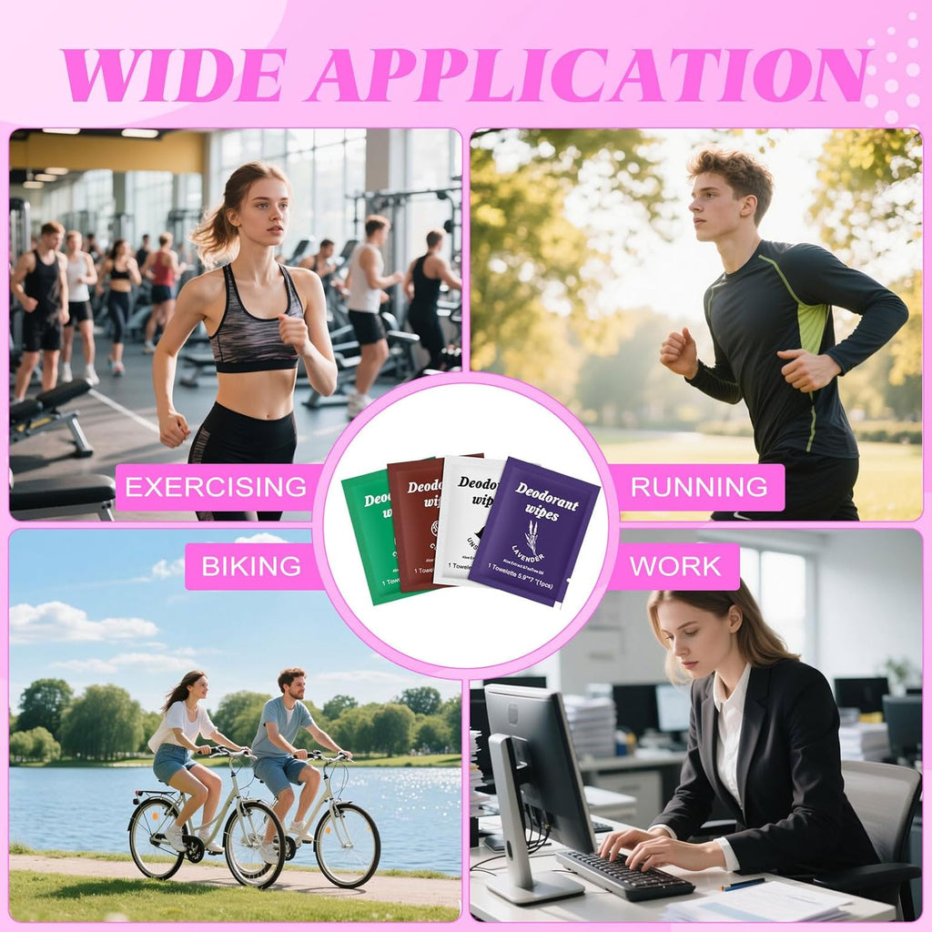 Travel Deodorant Wipes Individually Wrapped,Body Wipes to Clean Skin for Women Men（Lavender,Unscented, Coconut Cucumber,pack of 40)