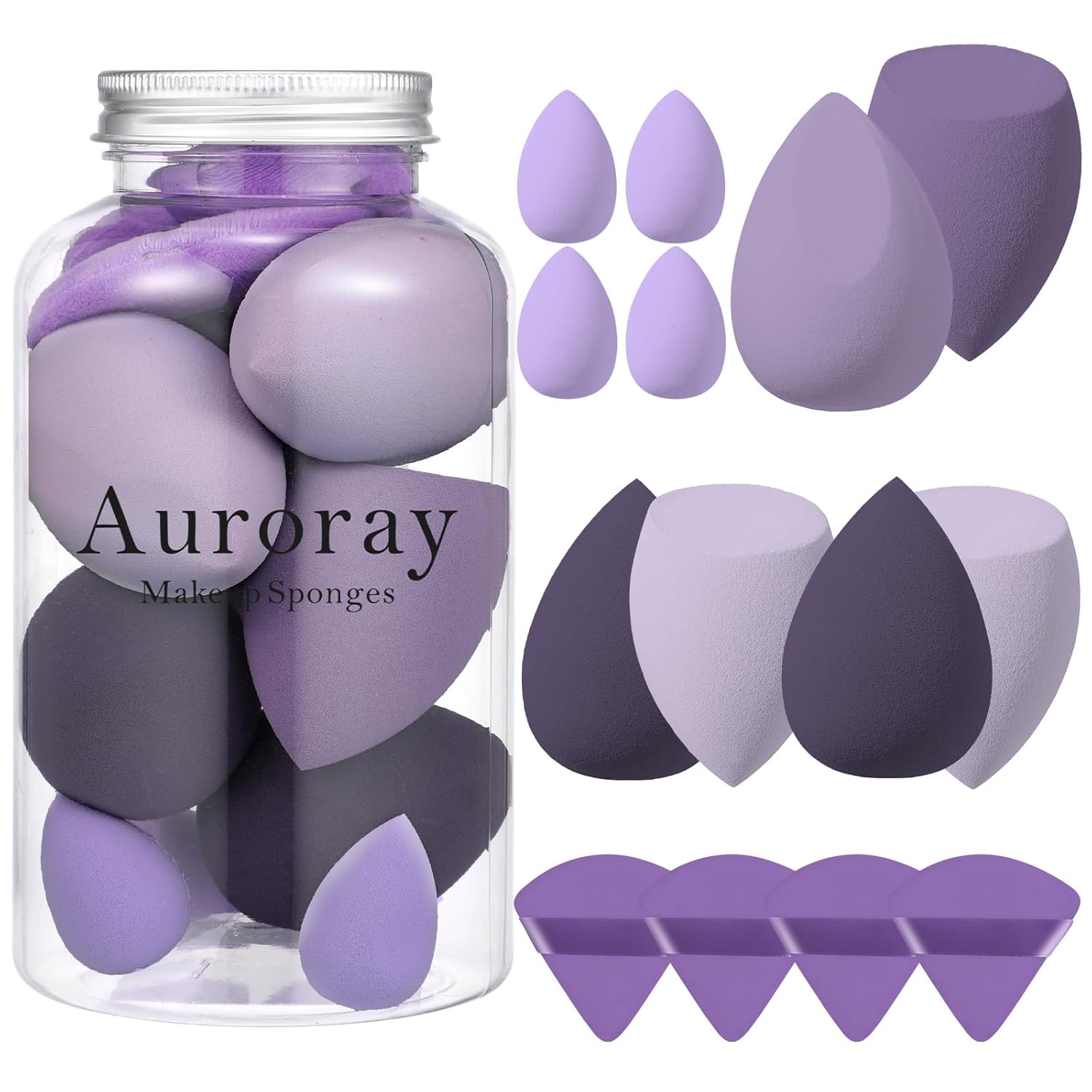 14 Pcs Makeup Sponge Set, Beauty Sponges Blender with 4 Pcs Powder Puff and 4 Pcs Mini Make up Sponges for Liquid,Foundation,Powder,Concealer,Cream (Purple)