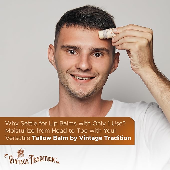 Vintage Tradition Moisturizing Beef Tallow Lip Balm – Tube Lip Moisturizer with Vanilla Extract Hydrates & Soothes Dry Lips – Grass-Fed Tallow Balm for Skin Care, 0.5 Fl. Oz.