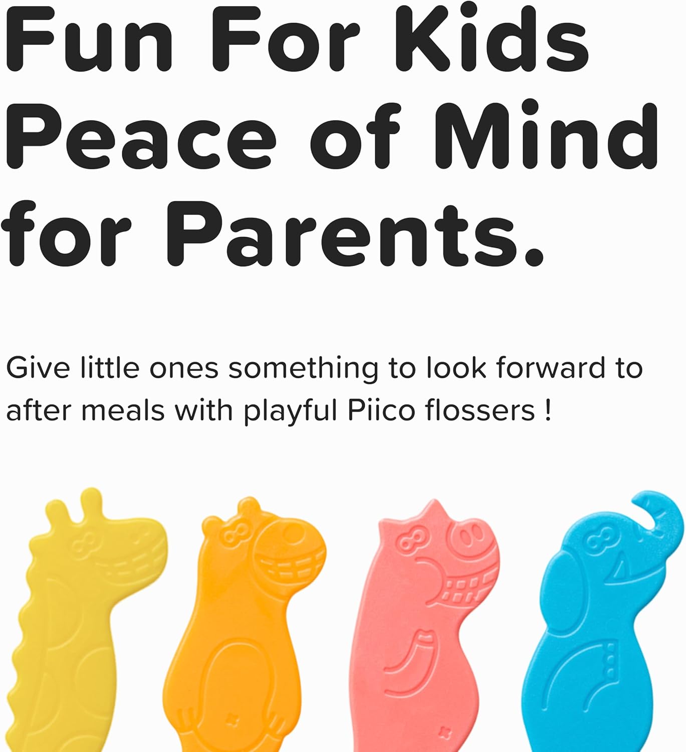 Piico Unflavored Kids Floss - No Fluoride Dual Line Dental Floss Picks - Fun Oral Care in Colorful Floss Sticks Design - Kids Flossers Avoid Tooth Decay & Gum Disease - 80 Count Zoo