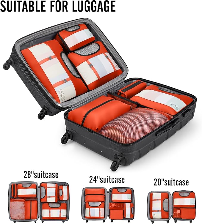 Veken 8 Set Packing Cubes for Travel Essentials, Suitcase Organizer Bags in 4 Sizes, Carry-On Luggage Accessories with Large Laundry & Hanging Toiletry Bag, Must-Have for Airplane, Road Trip & Camping