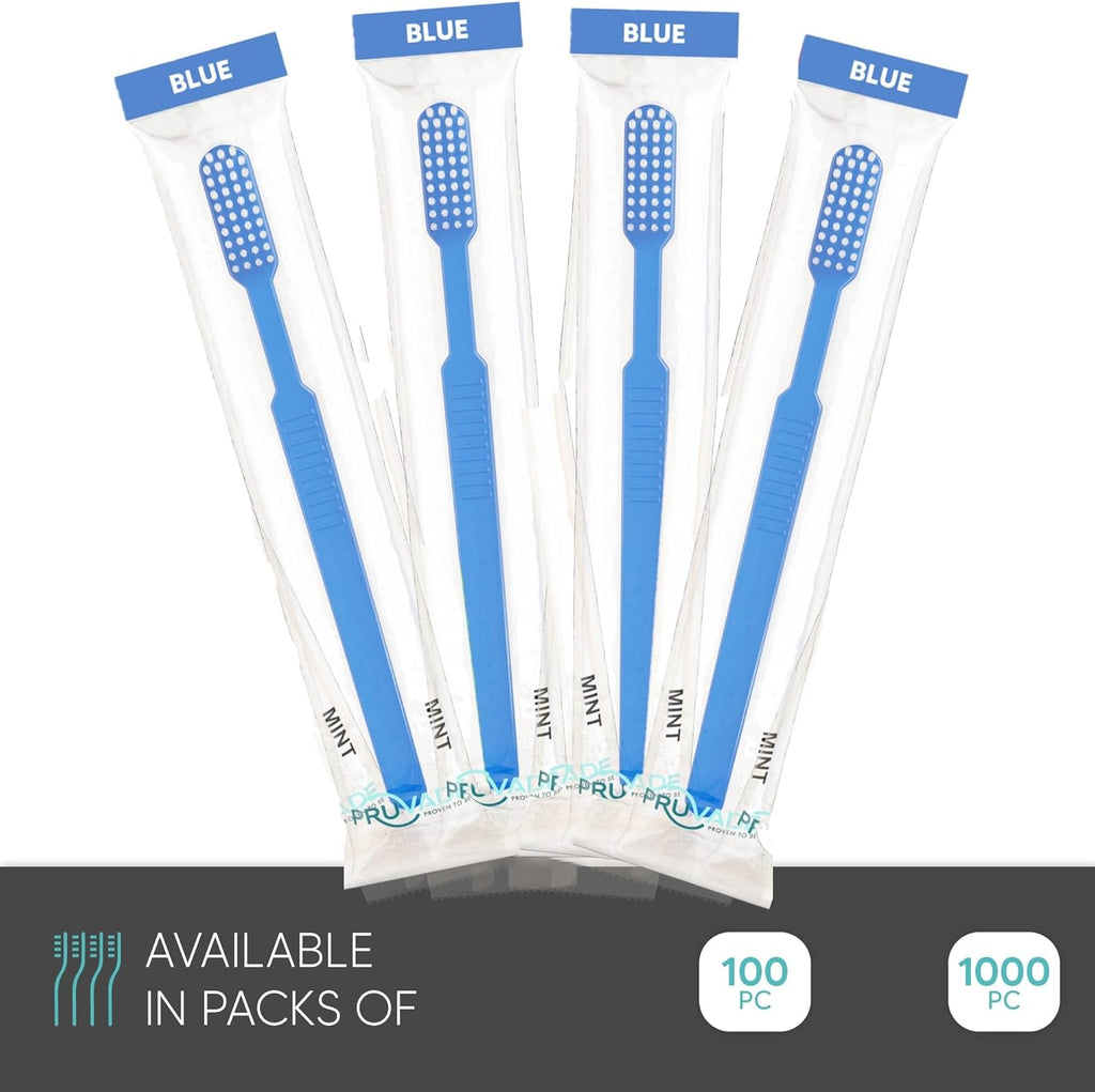100 Pack Disposable Toothbrushes with Toothpaste Built In | Mint Prepasted Toothbrushes Individually Wrapped - Blue Single Use Waterless Toothbrush with Soft Bristles for Work, Camping, Travel