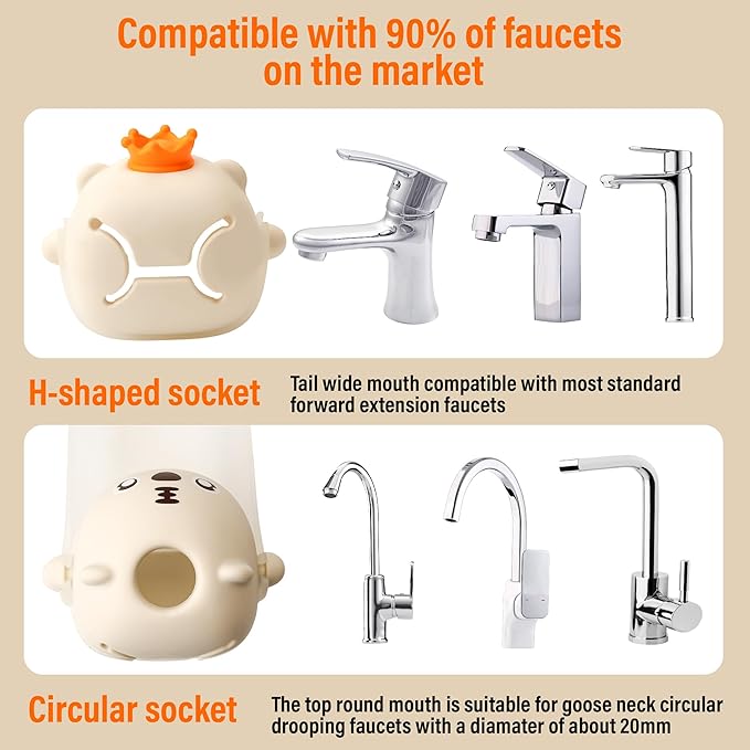 2PCS/Set Faucet Handle Extender for Kitchen and Bathtub Sink, Tap & Nozzle Hand Wash Helper for Sink & Bathroom Spout, Universal Sink Handle Extenders, Animal Design (White)