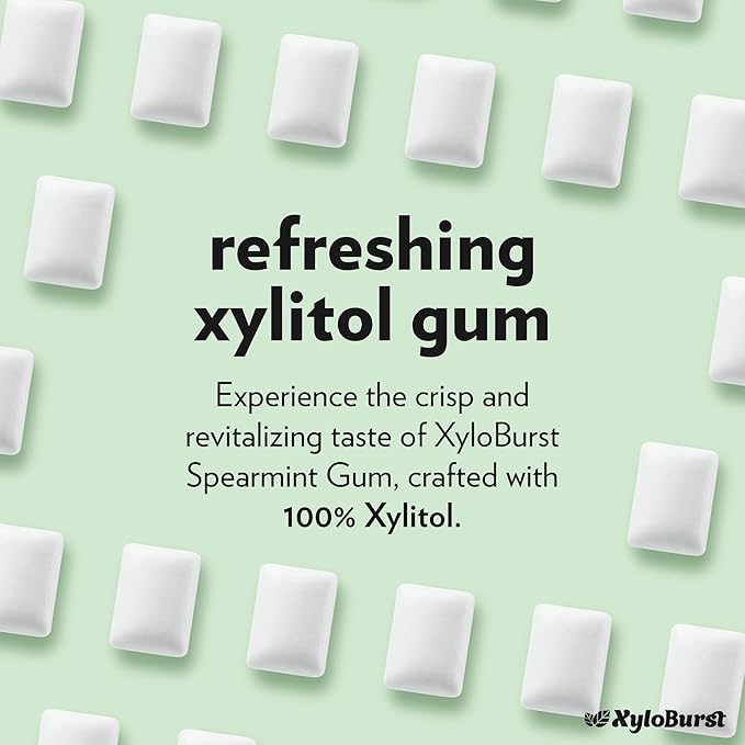 XyloBurst Gum | Xylitol Chewing Gum | Sugar Free, Gluten Free, Keto Friendly | Aspartame Free Gum For Oral Health | Spearmint | 500-Count Bag