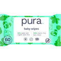 Pura Natural Sensitive Baby Wipes, 99% Water, Unscented & Hypoallergenic, Suitable for Sensitive & Eczema-prone Skin, Fragrance Free & Hypoallergenic, EWG Verified, 1 Pack of 60 Wet Wipes