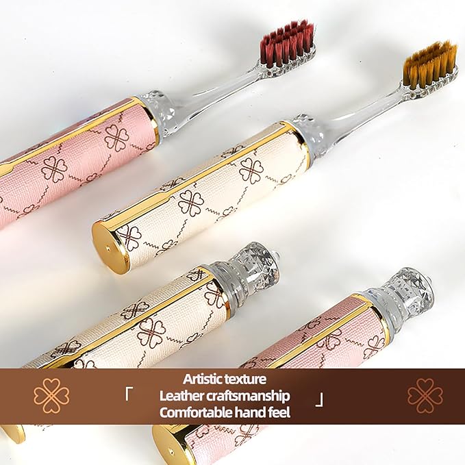 Foldable Travel Toothbrush Set,Compact Head,Mini Toothbrush with Toothbrush Case,Soft Bristled Travel Toothbrushes for Adults (Leather Handle Apricot 1 Set)