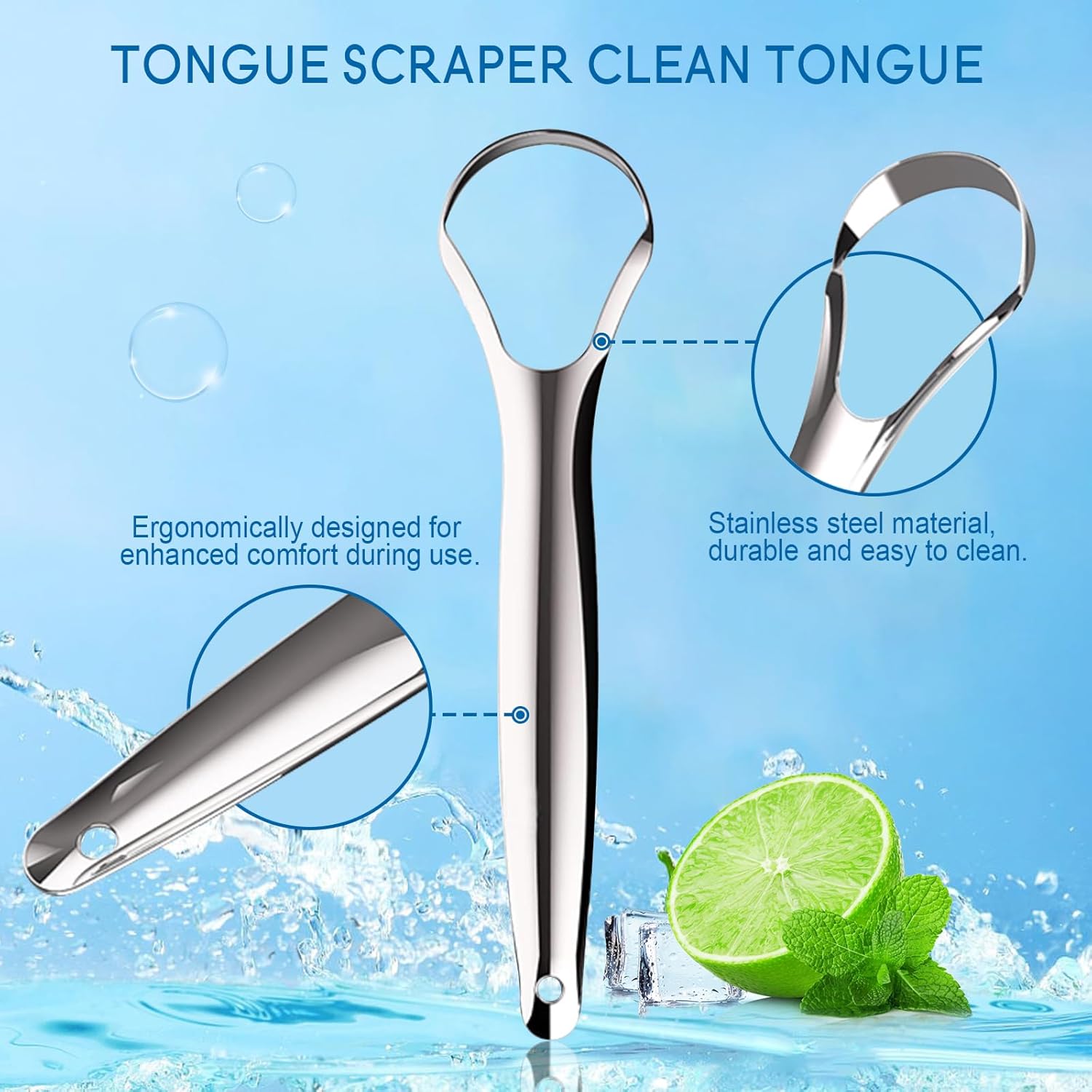 Tongue Scraper Set for Adults – 2 Medical-Grade Stainless Steel Tongue Scrapers with Travel Case + 10 Pack Floss Picks – Tongue Cleaner for Oral Care & Hygiene, Reduce Bad Breath