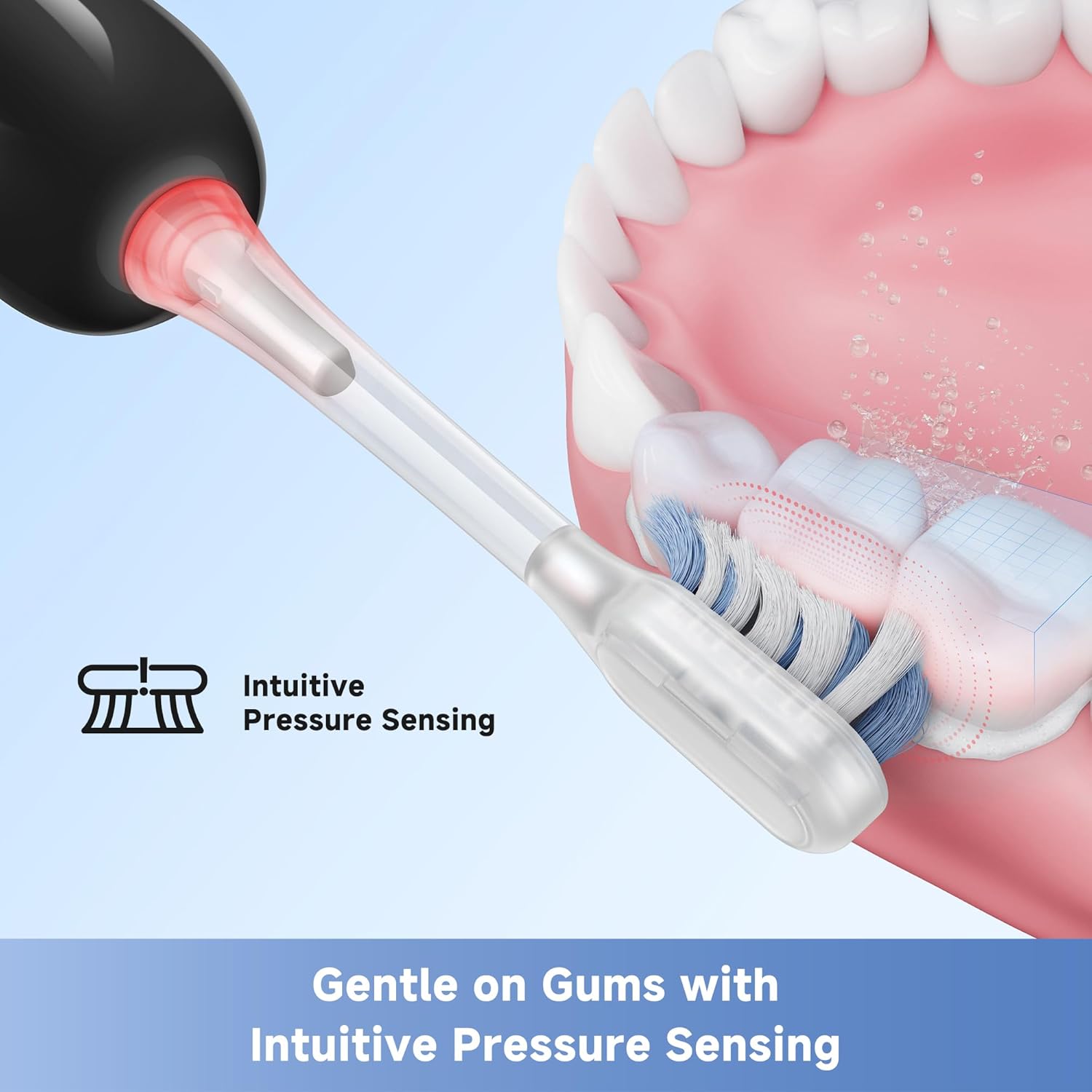 Mova Fresh SweepDrive Electric Toothbrush, Rechargeable Electric Power Toothbrush for Adults, Intuitive Pressure Sensing, 3-in-1 Replacement Brush Head with Holder, 30 Days of Battery Life, Black