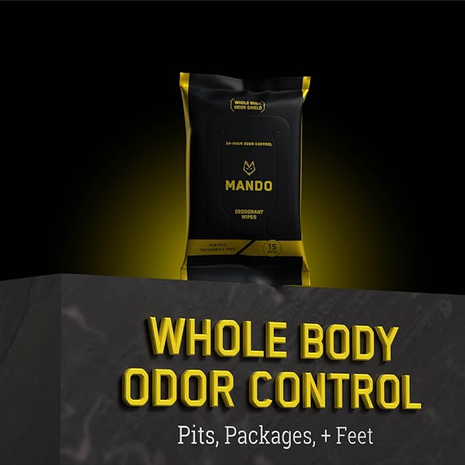 Mando Deodorant Wipes - 24 Hour Odor Control - Aluminum Free, Baking Soda Free, Skin Safe (15 Count (Pack of 3)