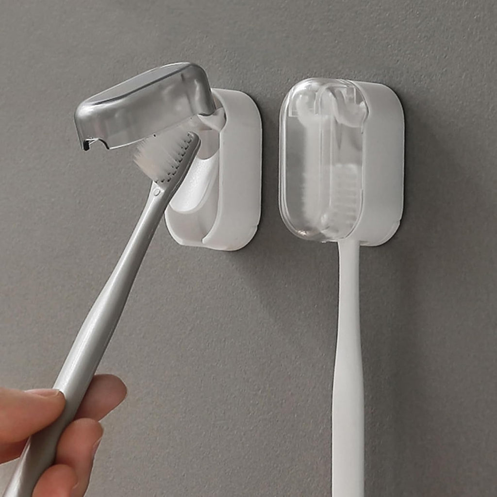 BALUCA 3 PCS Travel Toothbrush Head Covers Caps, Tooth Brush Protector Case Wall Mounted Hanging Rack Organizer for Travel, Camping, Bathroom, School, Business (Grey)