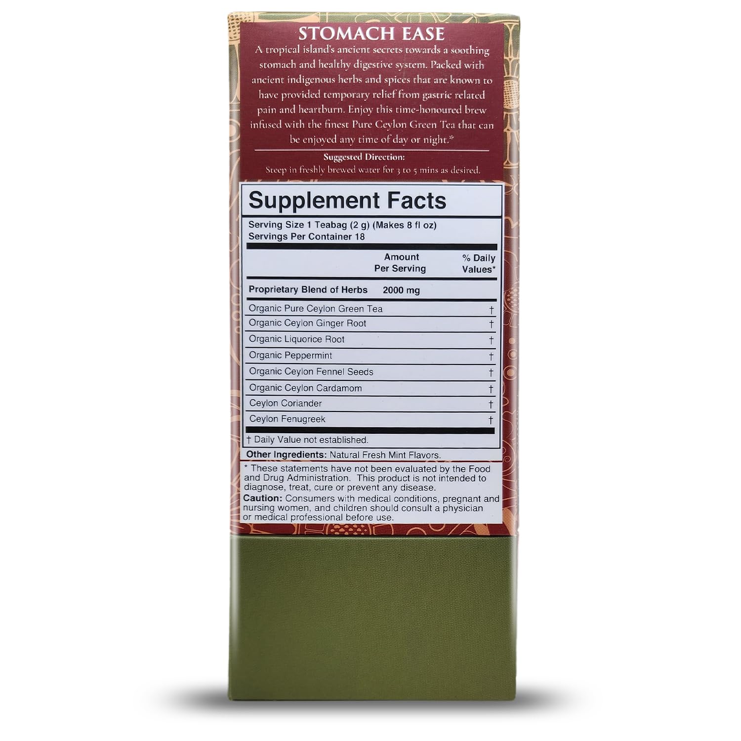 Térapy Ceylon Stomach Ease Herbal Tea Bags | Soothes Stomach & Supports Healthy Digestion | All Natural Ayurvedic Ingredients Including Peppermint, Ginger, Licorice | 18 Individually Wrapped Tea Bags