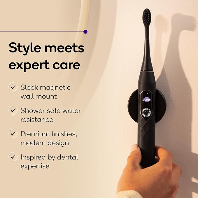Burst Pro 2.0 Sonic Toothbrush for Adults (Black) | Electric Toothbrush with Smart Pressure Sensor | Soft Bristles | 5 Modes/Refined Scoring System | USB-C Charging | Magnetic Wall Mount