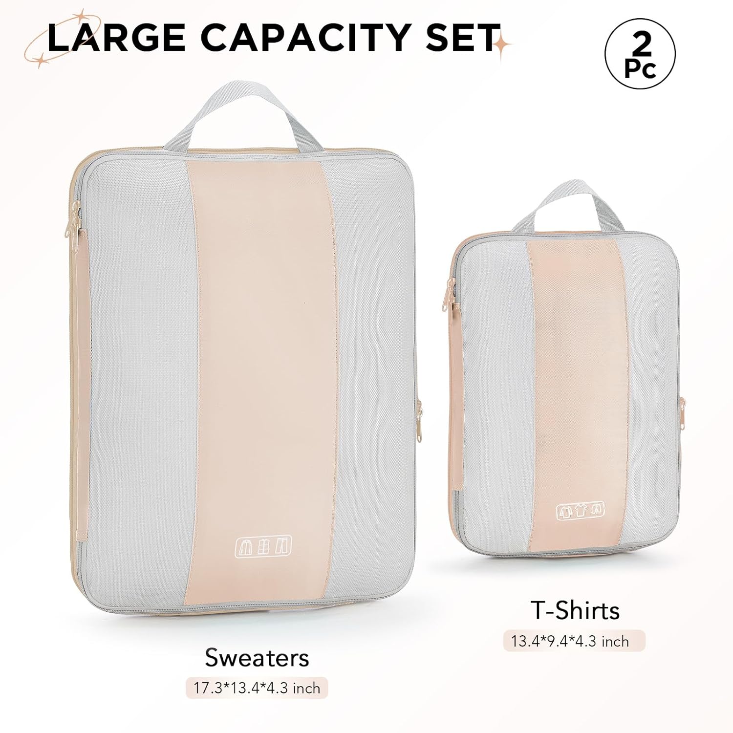 2 Set Compression Packing Cubes for Travel Essentials,Compressible Expandable Packing Cubes for Suitcase,OlarHike Luggage Organizer Bags for Travel,Handy Helper for Organizing Clothes(Beige)