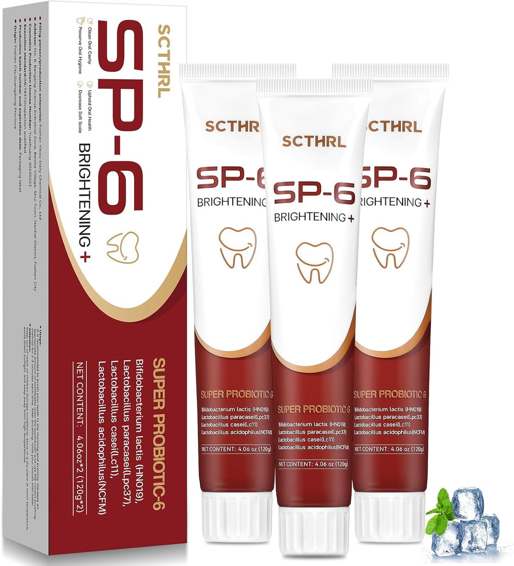 SP-6 Probiotic Whitening Fluoride Free Toothpaste, Upgraded Formula | Ultra Brightening | Gums & Enamel Repair | Mint Flavor | Dental Fresh | Removes Stain & Plaque | Sensitive Teeth Protection